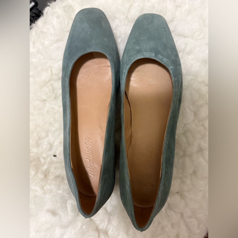 Madewell The Raquel Midnight Spruce Green Suede Block Heel Pumps Size 7